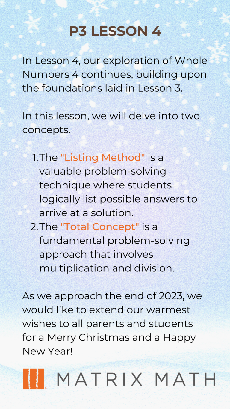 Lesson 4 Synopsis for Primary 3 Math | Matrix Math