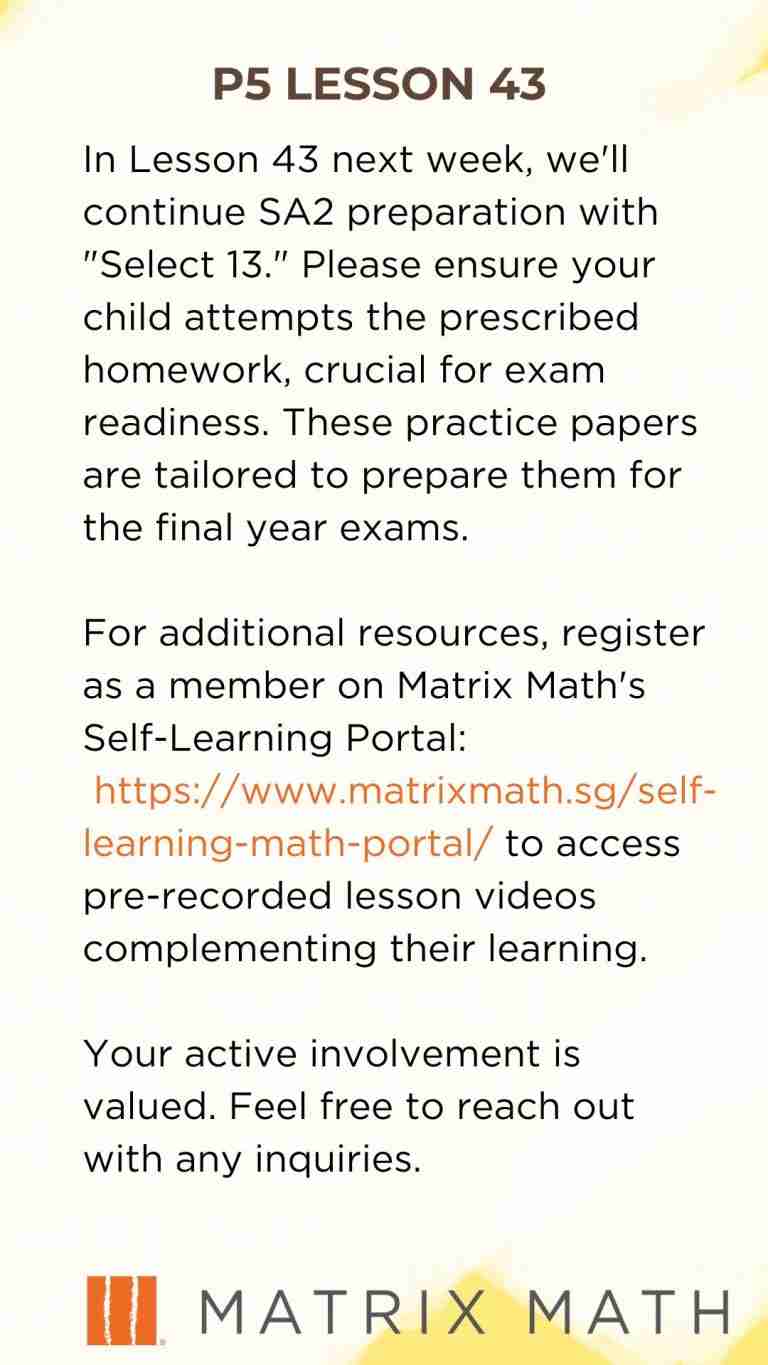Singapore Math Tuition Lesson 43 for primary 5