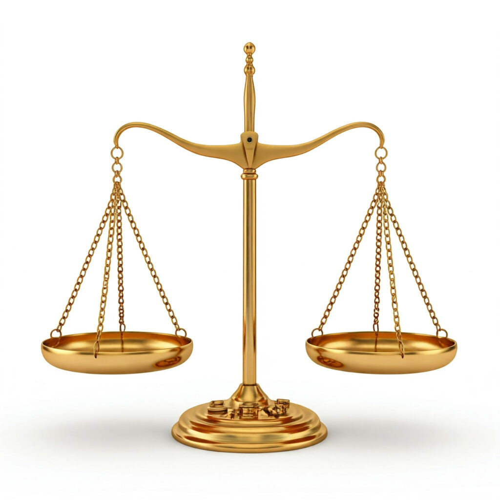 two gold scales to describe balancing of equations